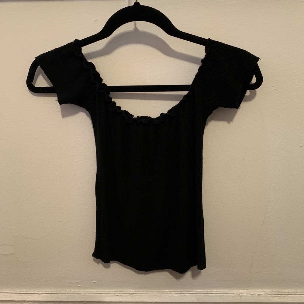 Brandy Melville black ribbed off the shoulder top